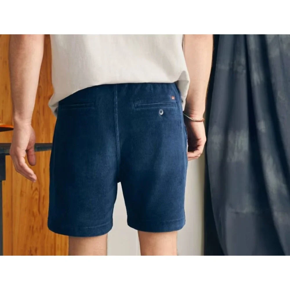 Faherty Drawstring Essential Knit Cord Corduroy Shorts, Navy Mens Size 2XL
